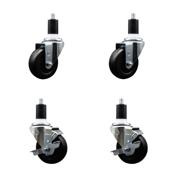 Service Caster 3.5'' SS Soft Rubber Wheel Swivel 1-1/2'' Expanding Stem Caster Set 2 Brakes, 4PK SCC-SSEX20S3514-SRS-2-TLB-2-112 - main